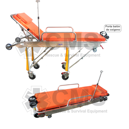 camilla de ambulancia con porta balon de oxigeno, para emergencias o primeros auxilios