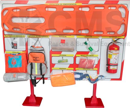 estación de emergencia equipada, estación de seguridad industrial, estación de primeros auxilios, punto de emergencia equipado, equipos de emergencia, botiquín de emergencia, equipo de respuesta rápida