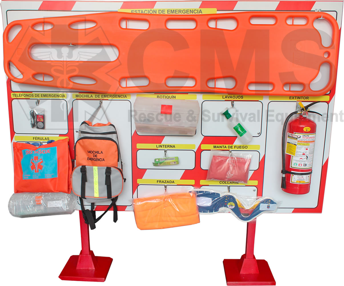 E-1642 estación de emergencia equipada, estación de seguridad industrial, estación de primeros auxilios, punto de emergencia equipado, equipos de emergencia, botiquín de emergencia, equipo de respuesta rápida
